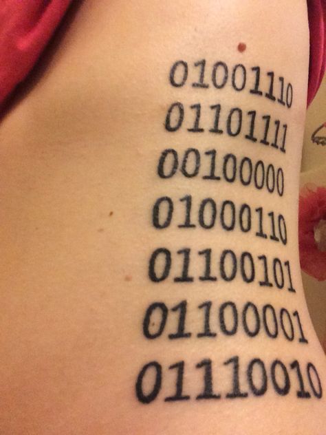 Tattoo in Binary Code Binary Tattoo Ideas, Binary Code Tattoo, Binary Tattoo, Non Binary People, Binary Code, Non Binary, Fire And Ice, Tattoo Inspo, Beautiful Tattoos