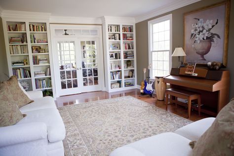 French Door Interior, White French Doors, Internal French Doors, Bookcase Decor, Door Interior, Storm Door, Home Libraries, Pantry Door, Built In Bookcase