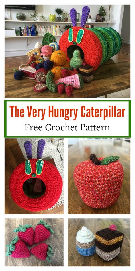 The Very Hungry Caterpillar Free Crochet Pattern #freecrochetpatterns #toy Caterpillar Crochet, Crochet Baby Toys, Crochet Food, The Very Hungry Caterpillar, Haken Baby, Very Hungry Caterpillar, Very Hungry, Hungry Caterpillar, Diy Crochet Projects