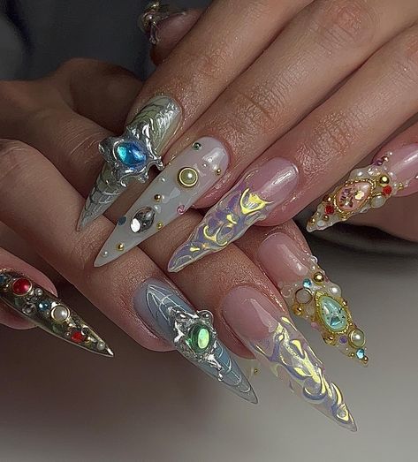 All Posts • Instagram Full Bling Nails, 21st Birthday Nails, Ongles Bling Bling, Hippie Nails, Airbrush Nails, Nail Jewels, Dope Nail Designs, Almond Nails Designs, Unique Acrylic Nails