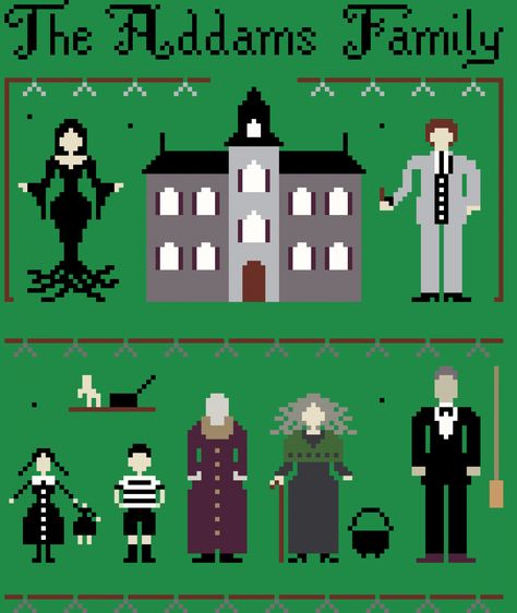 Addams Family Pixel Art, Stitch Fiddle, Cross Stitch Pattern Maker, Pixel Art Templates, Adams Family, Art Templates, Pattern Maker, The Addams Family, C2c Crochet