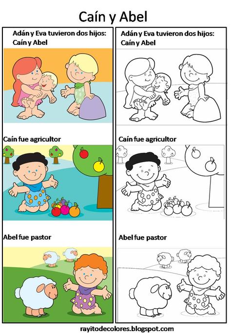 Cain Y Abel, Kids Church Activities, Caim E Abel, Toddler Bible, Cain And Abel, Bible Activities For Kids, Kid Coloring Page, Teaching Toddlers, Sunday School Activities