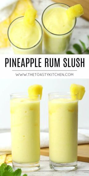 Pineapple Rum Slush - The Toasty Kitchen Pineapple Rum Slush, Fun Summer Drinks, Bay Breeze, Yummy Alcoholic Drinks, Pineapple Rum, Summer Drink Recipes, Liquor Drinks, Boozy Drinks, Rum Drinks