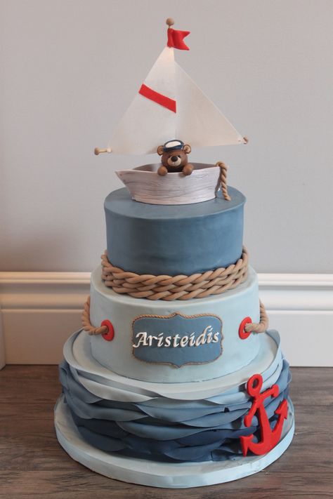 Nautical Birthday Cakes, Nautical Baby Shower Cake, Boat Cake, Ocean Cakes, Nautical Cake, Baby Shower Cakes For Boys, Baptism Cake, Nautical Baby Shower, Nautical Baby