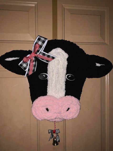 Dollar Tree Fanatics Crafts & Decor | Betsy the Cow. Someone asked for a cow, so I came up with a cow | Facebook Cow Handprint Craft, Cow Christmas Wreath Diy, Diy Cow Ornaments, Cow Head Door Hanger Template, Cow Christmas Wreath, Cow Ornaments Diy, Dollar Store Hacks, Foam Sheets, Dollar Store Crafts