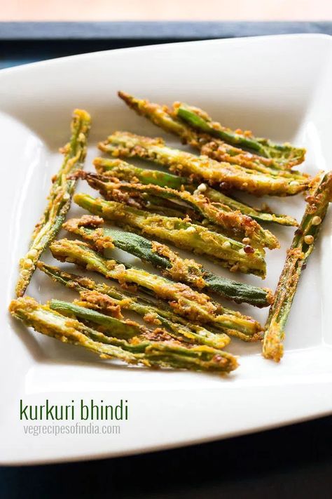 Kurkuri Bhindi Recipe with step by step photos – Spicy, Tasty and Crispy Okra Fry Recipe. Kurkuri Bhindi is one of the best side dish you can make with bhindi. #KurkuriBhindi #okrafry #ladiesfingerfry #bhindifry Easy Rasam Recipe, Kurkuri Bhindi, Crispy Okra, Bhindi Fry, Indian Vegetable Recipes, Bhindi Recipe, Okra Fries, Veg Recipes Of India, Fried Okra