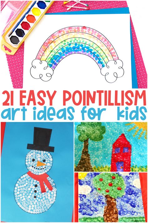 Pointalism Art For Kids, Pointillism Art For Kids, Pointalism Art Easy, Pointillism For Kids, Name Art Projects, Pointalism Art, Fun Art Projects, Grade 1 Art, January Art