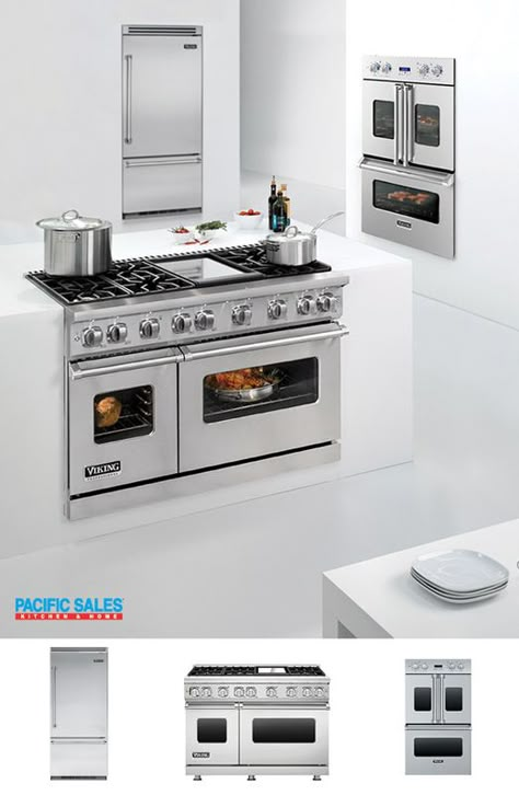 That Viking range!! Ohhh that Viking Wall Oven!! AND a Viking French-door double oven that features side swing doors for easier accessibility. We are in AWE too! Inspired by commercial ovens, its large 4.7-cubic foot capacity and patented convection system make it perfect for home chefs. Visit our Viking page to learn more. Chef Kitchens, Viking Range, Oven Stove, Double Oven, Kitchen Redo, Kitchen Remodel Idea, Wall Oven, Kitchen Designs, 인테리어 디자인