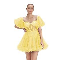 Short Puffy Prom Dresses, Prom Dresses Puffy, Sweet 16 Dresses Short, Dresses Puffy, Plus Size Homecoming Dresses, Yellow Party Dresses, Puffy Prom Dresses, Short Sleeve Prom Dresses, Homecoming Dresses Corset