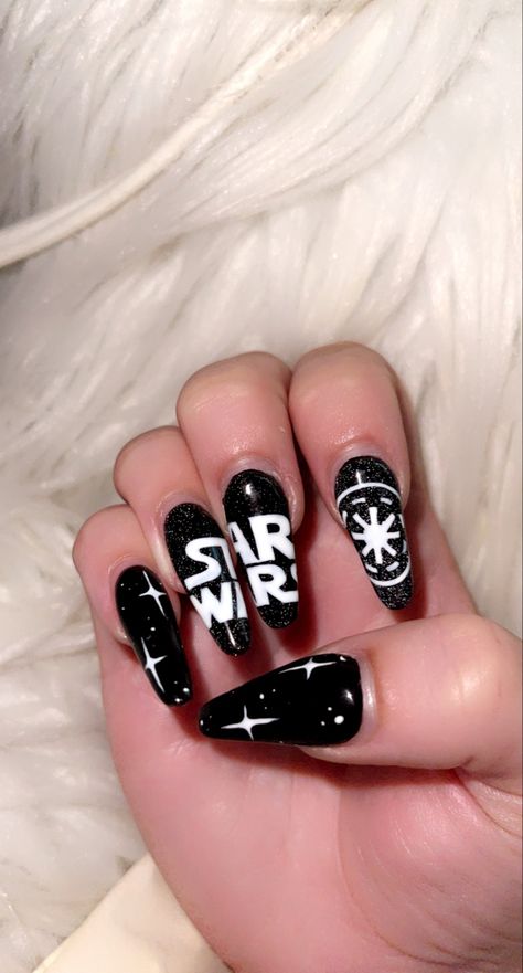 Star Wars Nail Art, Star Wars Nails, Imperial Symbol, Star Wars Colors, Fake Nails Designs, Toenail Polish, Star Wars Logo, Long Acrylic, Dark Nails