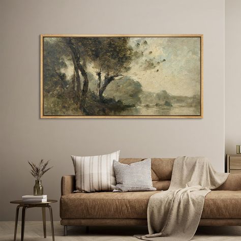 IDEA4WALL Rustic Countryside " Misty Forest Pathway Atmospheric Landscape Antique Retro Fine Art Illustrations Decorative " & Reviews - Wayfair Canada Wall Scenery Living Rooms, Large Landscape Wall Art, Farmhouse Attic, Large Framed Artwork, Forest Pathway, Atmospheric Landscape, Rustic Artwork, Paintings Easy, Attic Closet