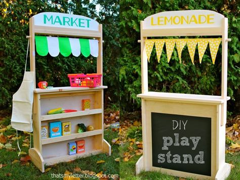 Pretend Play Stand, Lemonade Stand Dramatic Play, Play Post Office, Kids Puppet Theater, Home Daycare Ideas, Diy Lemonade Stand, Diy Lemonade, Sand Projects, Play Market