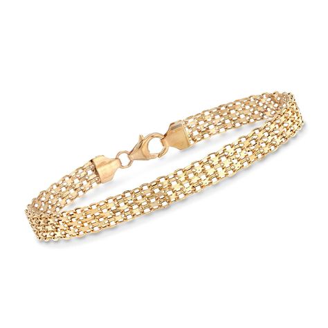 Ross-Simons Italian 18kt Yellow Gold Bismark-Link Bracelet Byzantine Necklace, Cuban Link Necklace, Wire Bangles, Gold Bracelet For Women, Fine Jewelry Bracelets, Cross Bracelet, Yellow Gold Bracelet, Sterling Silver Bangles, Yellow Gold Chain