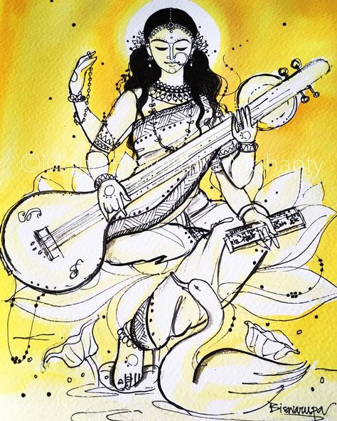 Shubh Basant Panchami 🙏🏽. May the Goddess of knowledge, wisdom and creativity bless us all 🙏🏽🌼#shubh #vasantpanchami #basantpanchami…” • Jan 22, 2018 at 8:06am UT Basant Panchami Drawing, Goddess Of Knowledge, Basant Panchami, Goddess Saraswati, The Goddess, Pencil Drawings, Disney Princess, Disney Characters, Drawings