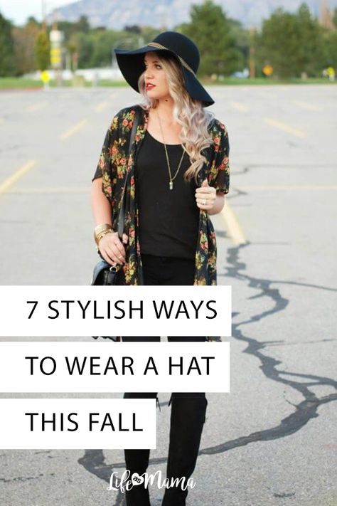 There are tons of hats out there and even more ways to style them, so if you need some Fall fashion inspiration check out these 7 ways to wear a hat! | #fall #fashion #hats #womensfashion How To Wear A Fedora Women Winter, Womens Hats For Fall, Rust Hat Outfit, Fall Fashion With Hats, Outfits With Black Hats For Women, Burgundy Hat Outfit Fall, Black Hat Outfits For Women, Wearing Hats Women, Floppy Hat Outfit Fall