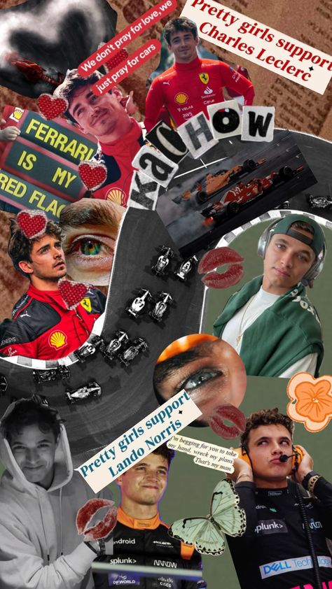 #f1ferrari #f1mclaren #landonorris #lando #charleslecerc Lando Norris Wallpaper Collage, Lando And Charles Wallpaper, Lando Norris Collage, Lando Norris Aesthetic, F1 Collage, Formula 1 Iphone Wallpaper, F1 Wallpapers, Vision Board Collage, F1 Wallpaper