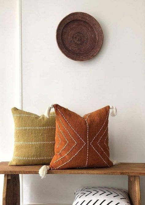 Burnt Orange Decor, Mustard Pillow, Burnt Orange Pillows, Mustard Bedding, Baskets Decor, Pillow Combinations, Orange Cushion, Wall Baskets, Boho Cushions