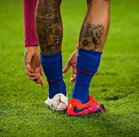 Soccer Player Tattoos, Neymar Shoes, Neymar Jr Tattoos, Soccer Tattoos, Football Swag, Tattoos Leg, Football Tattoo, Soccer Equipment, Soccer Guys