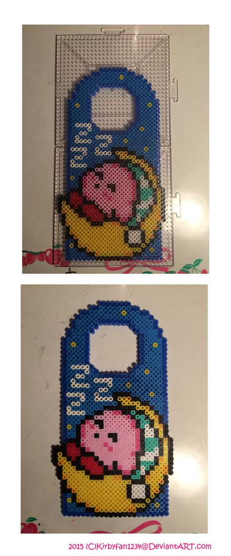 Sleep Kirby Door Hanger Perler! by Kirbyfan1234 on DeviantArt Door Hangers Ideas, Perler Creations, Pokemon Perler Beads, Melty Bead Patterns, Pearl Beads Pattern, Easy Perler Beads Ideas, 3d Perler Bead, Door Hanger Template, Hama Beads Design