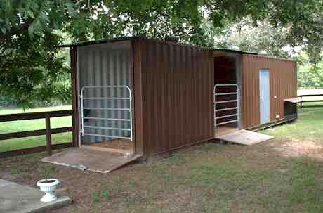 shipping container horse barn Shipping Container Barn, Pasture Shelter, Tiny Goat, Farm Storage, Horse Shed, Horse Shelter, Goat Barn, Horse Barn Plans, Horse Stable