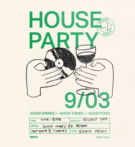 House Party | After Hours House Party Design Poster, House Party Poster Design, Pub Poster Design, Party Save The Date Ideas, Save The Date Party Invite, House Party Poster, Flea Market Poster, Pub Branding, Party Motto