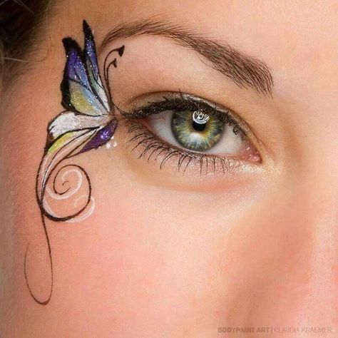 Carnaval Make-up, Eye Face Painting, Adult Face Painting, Butterfly Face Paint, Girl Face Painting, Feminine Face, Butterfly Eyes, Butterfly Makeup, Face Painting Easy