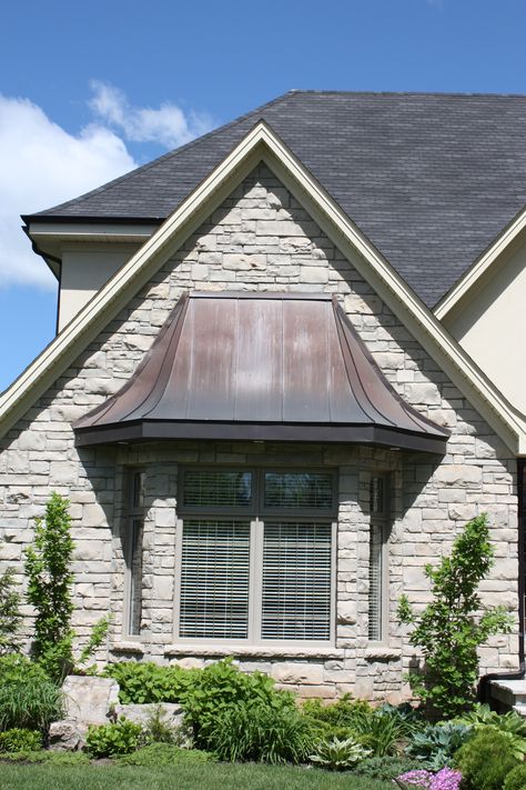 copper roofing over bay windows | Copper Roofing | Upper Canada Cedar Roof Roof Christmas Lights, Copper Roof House, Copper Roofing, Copper Awning, Metal Awning, Cedar Roof, Standing Seam Metal Roof, Porch Roof, Copper Roof