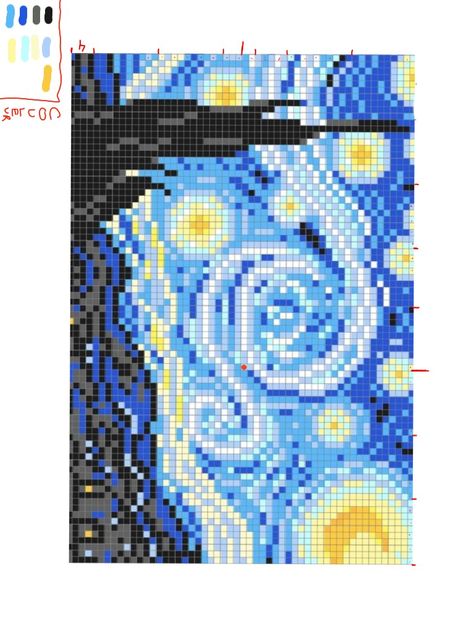 Art Cross Stitch, Pixel Art Tutorial, Painting Cross Stitch, Easy Pixel Art, Pixel Crochet, Pixel Art Grid, Graph Paper Art, Stitch Guide, The Starry Night