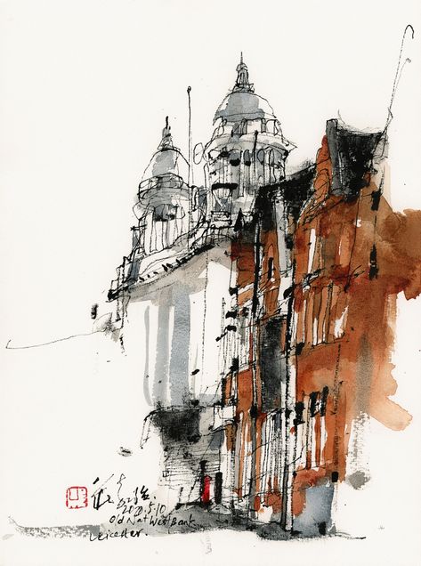 20200510 Old Nat West Bank, Leicester, UK Kiah Kiean, Pen And Wash, Watercolor Architecture, Architectural Sketch, Art Carte, Chinese Ink, Urban Sketchers, Lukisan Cat Air, Caravaggio