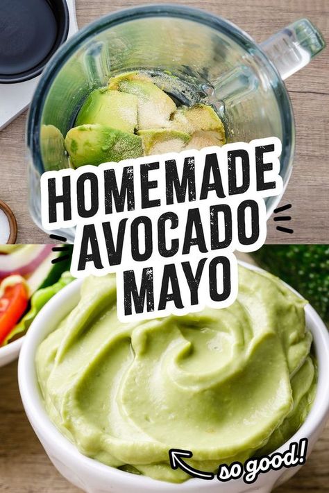 Try this easy homemade avocado may recipe! So healthy and good on sandwiches, in sauces and pretty much everything else. Paleo Mayo Recipe, Keri Recipes, Avocado Mayo Recipe, Vege Meals, Avocado Mayo, Homemade Mayonnaise Recipe, Vegan Sauce, Healthy Sauces, Homemade Mayo