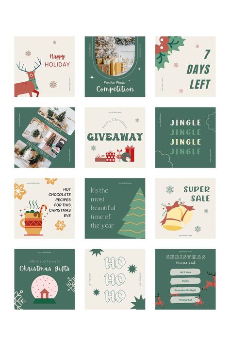 🎀 30 HAPPY HOLIDAYS INSTAGRAM TEMPLATES 🎀

This set of 30 Happy Holidays Christmas Templates is a great option for this upcoming Christmas Holiday. With a modern Colour Palette, these examples can be used for any Business or Entrepreneur during the Festive Holiday Season.

They can be fully Edited and Customized to your specific Branding using Canva.

Get a Christmas Templates from Iris so you can relax and get your website up and running! Christmas Instagram, Business Christmas, Christmas Jingles, Holiday Day, Social Media Calendar, Holiday Calendar, Christmas Inspo, Christmas Post, Instagram Christmas