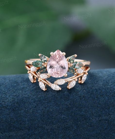 Fairytale Engagement Rings, Pretty Engagement Rings, Morganite Engagement Ring Set, Cute Engagement Rings, Future Engagement Rings, Vintage Rose Gold, Engagement Sets, Morganite Engagement, Dream Engagement Rings