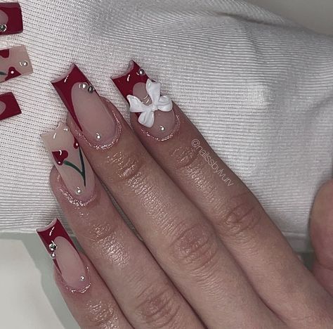 Nails Red Tips, Acrylic Nails Red, Cute Red Nails, Nail Makeover, Cosmic Nails, Mail Inspo, Oval Nails Designs, Nails Sets, Red Tips