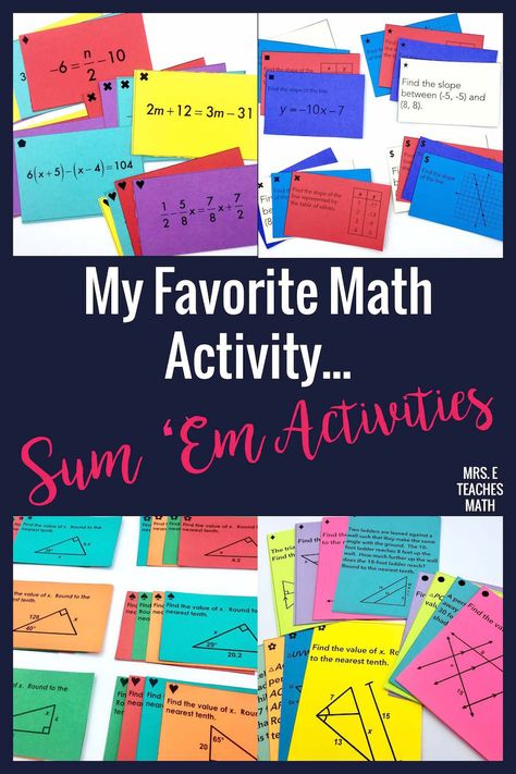 I love using Sum 'Em activities in the classroom! Not only do they help my middle school and high school math students review the topics learned in class, but they also work on persistence and communication. They are well worth the class time! #mathactivity Middle School Math Lesson Plans, High School Math Lesson Plans, Rational Functions, Parent Functions, Perpendicular Lines, Classroom Engagement, Mathematics Activities, Quadratic Functions, Geometry High School