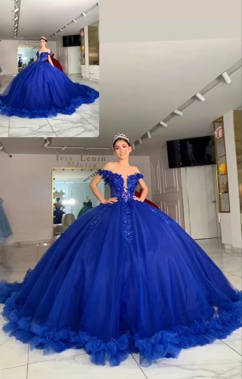 Royal Blue Quinceanera Decorations, Royal Blue 15 Dresses Quinceanera, Royal Blue Quince Dress, Gown For Debut, Blue Quinceanera Theme, Quinceanera Blue, Quince Centerpieces, Royal Blue Ball Gown, Royal Blue Quince