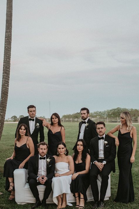 Black White Bridal Party, Black Bridesmaids Dresses, Monochrome Weddings, Bridal Party Attire, Bridal Party Outfit, Wedding Party Outfits, Black Bridesmaids, Black Bridal, Bridal Magazine