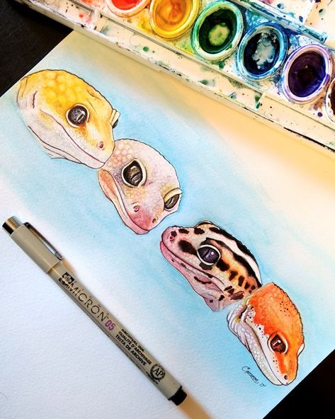 Watercolour geckos! Drawing Ideas Painting, Animal Drawing Ideas, Lizard Art, Cute Gecko, Cute Lizard, Tattoo Animal, Tattoo Watercolor, Cute Reptiles, Drawing Tattoo