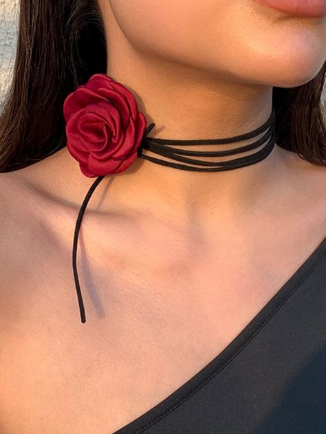 Free Returns ✓ Free Shipping✓. 1pc Women Romantic Gothic Cloth Big Rose Flower Clavicle Chain Necklace Ladies Korean Fashion Adjustable Rope Choker Y2K Accessories Elegant,School- Women Ties at SHEIN. Womens Ties, Accessories Elegant, Y2k Accessories, Women Ties, Elegant Accessories, Rose Flower, Fashion Online Shop, Small Tattoos, All Fashion