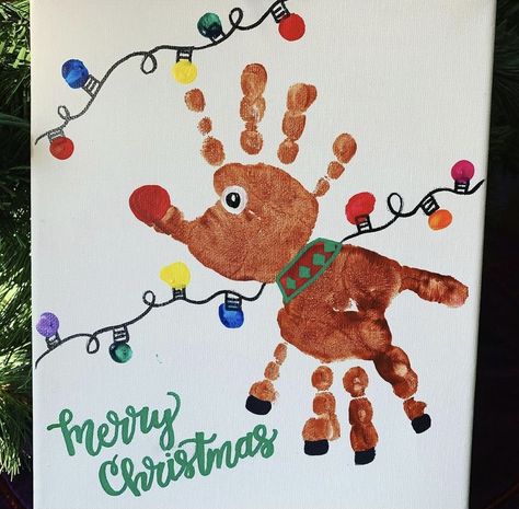 Handprint Reindeer, Baby Christmas Crafts, Reindeer Handprint, Handprint Christmas, Christmas Crafts For Toddlers, Baby Art Projects, Footprint Crafts, Christmas Cards Kids, Toddler Art Projects