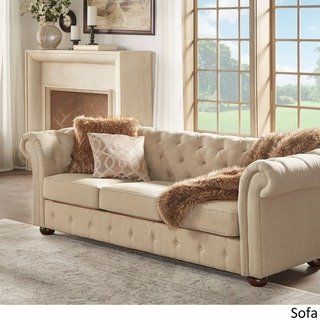 Knightsbridge Beige Fabric Button Tufted Chesterfield Sofa and Seating by iNSPIRE Q Artisan (Single Sofa) Beige Chesterfield Sofa, Tufted Chesterfield Sofa, Sofa Chesterfield, Foam Sofa, Sofa And Loveseat Set, Beautiful Sofas, Tufted Sofa, Black Furniture, Sofa Living