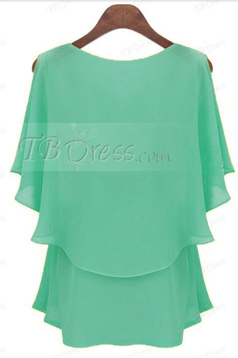 Sweet Solid Color Falbala Hem Chiffon Blouse Short Sleeve Chiffon Blouse, Overlay Blouse, Women Chiffon Blouse, Batwing Sleeve Blouse, Plain Blouse, Chiffon Ruffle, Blouse Online, Chiffon Blouse, Online Tops