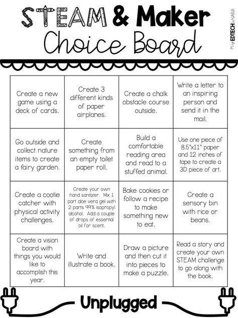 STEAM & Maker Choice Board Alex Noudelman Obstacle Course Games, Ed Tech, Student Binders, Science Week, Choice Board, Integrated Learning, Tech World, Social Emotional Learning Activities, Inquiry Based Learning