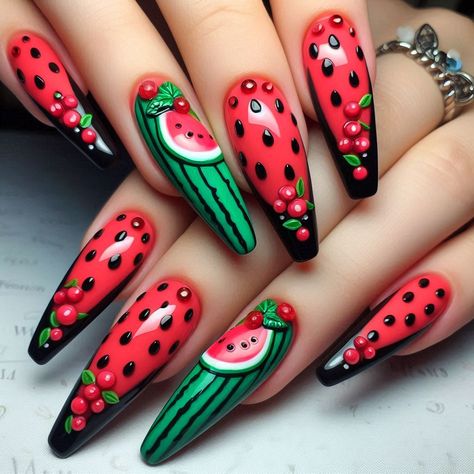 Nails Watermelon, Boss Nails, Watermelon Nail Art, Watermelon Nails, Nails 2024, Nail Inspiration, Nail Arts, Fake Nails, Stylish Nails