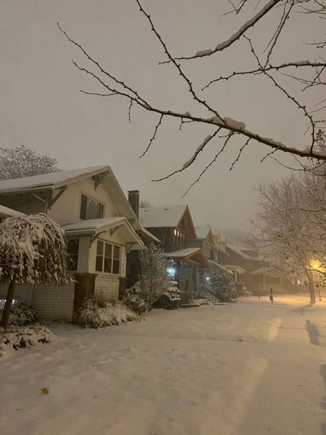 Winter Neighborhood Aesthetic, Snowy Neighborhood Aesthetic, Small Snowy Town, Old Neighborhood Aesthetic, Midwest Christmas Aesthetic, Snowy Town Aesthetic, Minnesota Houses, Winter Town Aesthetic, Snow Neighborhood