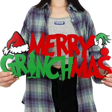 Amazon.com: Grinch Christmas Decorations Merry Grinchmas Wooden Door Hanging Sign Merry Christmas Sign Photo Props for Indoor Outdoor Wall Decor Christmas Tree Ornaments Xmas Party Supplies : Home & Kitchen Christmas Wooden Signs, Grinch Christmas Decorations, Merry Grinchmas, Merry Christmas Sign, Christmas Words, Christmas Sign, Grinch Christmas, Christmas Wall Decor, Christmas Party Decorations