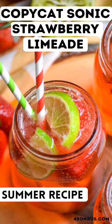 Sonic Strawberry Lemonade Recipe, Frozen Drink Recipes Nonalcoholic, Sonic Copycat Recipes, Sonic Cherry Limeade Recipe, Sonic Limeade Recipe, Sonic Strawberry Limeade Recipe, Sonic Recipes, Strawberry Limeade Recipe, Strawberry Slushies