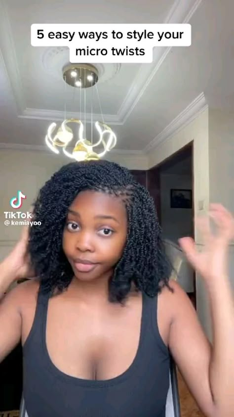 micro twists with kinky extension Short Thick Twist Braids, Small Twist On Natural Hair, Style Micro Twist, Cute Hairstyles With Twists, How To Style Twist Out, Micro Twists Styling Ideas, How To Style Natural Twist Hair, How To Style Short Micro Twists, How To Style Short Natural Twists