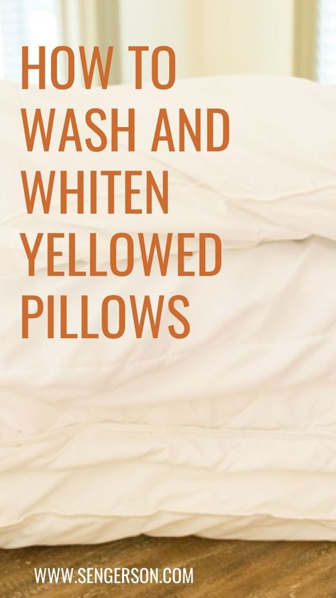 Washing the pillows your family sleeps on every night may seem daunting, but it isn’t, and it is SO important! Think about what has caused your perfectly white pillows to turn that dingy yellow color—sweat, oil, skin cells… GROSS! Get your pillows clean and white again with my four-step, liquid bleach-free method. You will thank me later! #Whitening #Cleaning Wash Feather Pillows, Southern Charm Decor, Diy Detergent, Natural Cleaning Supplies, Cozy Cottage Kitchen, Clorox Bleach, How To Clean Pillows, Body Sweat, Oil Skin