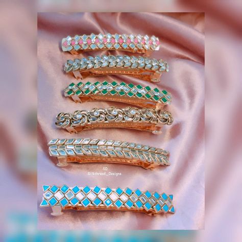 Unlock Your Style with Our Exquisite Hair Clip Collection beautiful ❤️ 💃🏻 Colours can be customised. Dm to order #sd_silkthread_designs #silkthreadjewellery #Hairclip #hairstylist #hairart #hairtrends #fashion #fashionstyle #fashionista Kundan Clips, Hair Clip Design, Silk Thread Bangles Design, Fairy House Crafts, Thread Bangles Design, House Crafts, Clip Design, Silk Thread Jewelry, Silk Thread Bangles