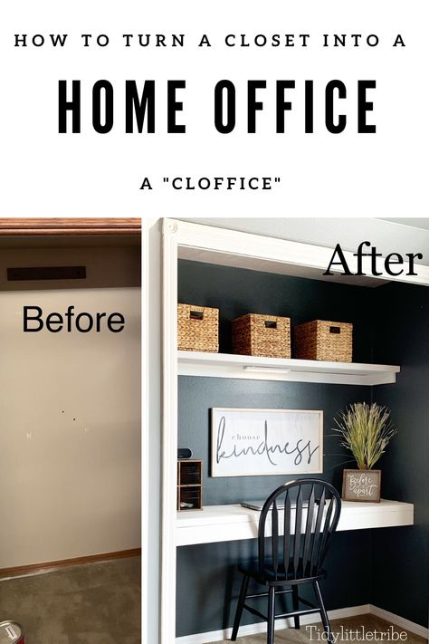 Closet To Office Conversion, Cozy Work Space, Office In A Closet, Closet Turned Office, Functional Closet, Closet Conversion, Diy Home Office, Closet Desk, Tiny Home Office